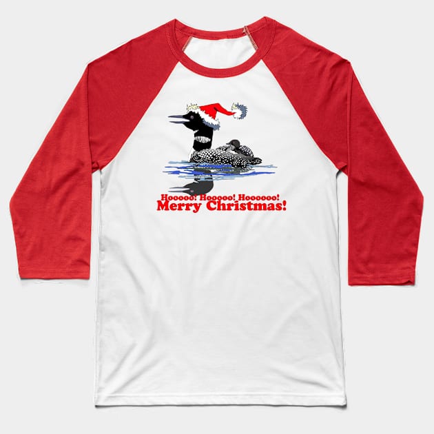 Merry Christmas Loon Baseball T-Shirt by Zodiart